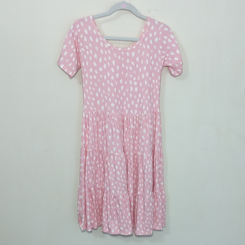 Vivie & Ash Polka Dot Tiered Dress Pink White Spring Easter Handmade Girl Size 8 - Picture 1 of 5